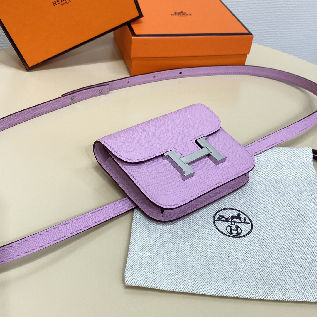 Hermes Constance Slim Wallet Belt Bag In Mauve Sylvestre Epsom Leather